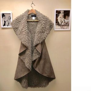 Faux furry long vest